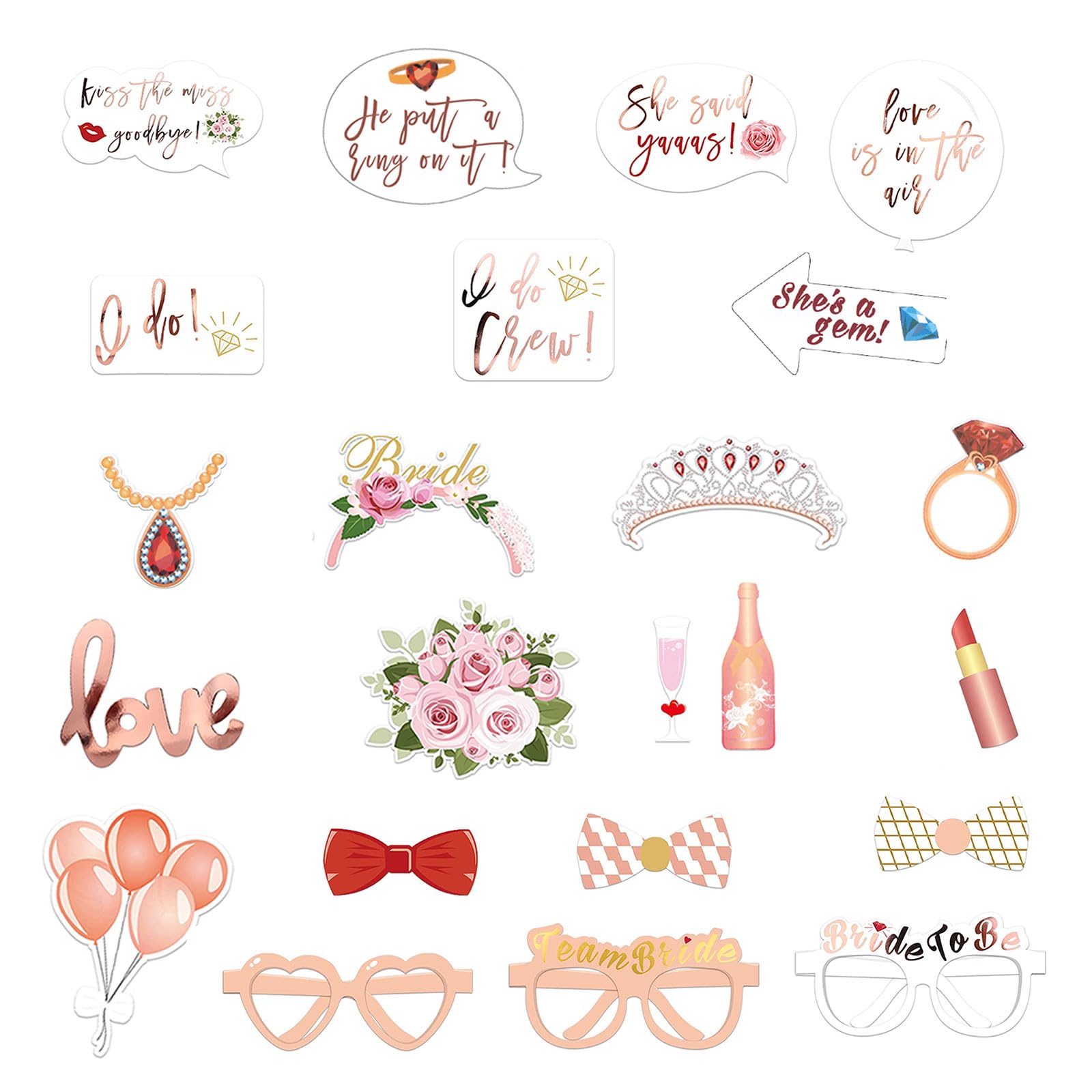 Mayzurain Wedding Bridal Shower Photo Booth Props, Rose Gold Bachelorette Photo Booth (23pcs.)