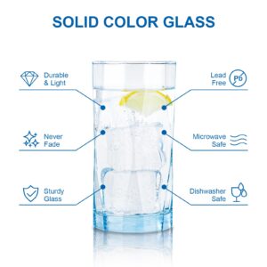 CREATIVELAND Geometric Shapes Glass Drinking Glasses Set of 6, 13.5 OZ Solid Blue Color Glass Tumbler Glassware for Water, Juice, Different Options for Home, Restaurant, Hotel, Bar