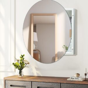 HESONTH Medicine Cabinet Round 28 Inch x 28 Inch Bathroom Cabinet Mirror, Circular Storage Cabinet Round Frameless Mirror Cabinet with Surface Mounted