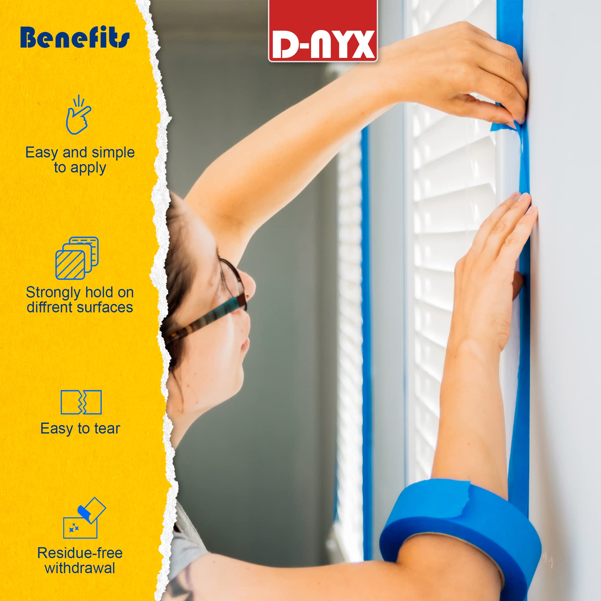 D-NYX Professional Painters Tape (60 Yards/Roll) Produces Sharp Lines | Blue Masking Tapes Residue-Free Multi-Surface Spray Paint Tape for Wall Renovation DIY Painting (1, 1 in x 60 yds)