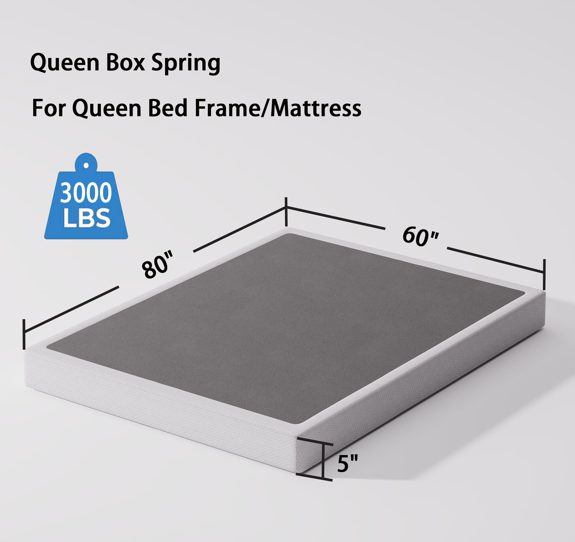 Bedsnus Queen Size Box Spring and Cover Set, 5 Inch Low Profile Metal BoxSpring, Heavy Duty Structure Mattress Foundation, Noise Free, Non-Slip, Easy Assembly