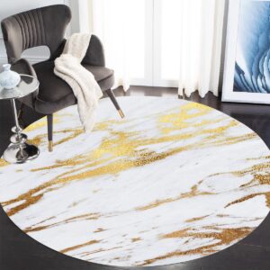 white and gold modern abstract round area rug for livingroom bedroom diningroom faux wool soft aesthetic circular home office carpet 6ft indoor no-slip floor rug doormat