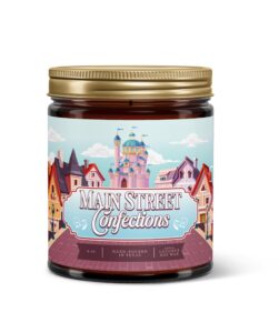 fantaswick's main street confections candle | 100% natural coconut soy wax & cotton wick in amber candle jar | hand-poured in texas | 9oz