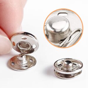 Willrain Sewing Snaps,120 Sets 8 mm and 10 mm,Black and Silver, Sew-on Snap Buttons Metal Snaps Fasteners Press Studs Buttons for Sewing