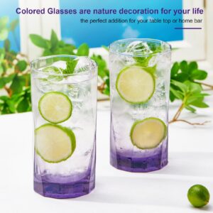 CREATIVELAND Geometric Shapes Glass Drinking Glasses Set of 6, 13.5 OZ Solid Purple Color Glass Tumbler Glassware for Water, Juice, Different Options for Home, Restaurant, Hotel, Bar