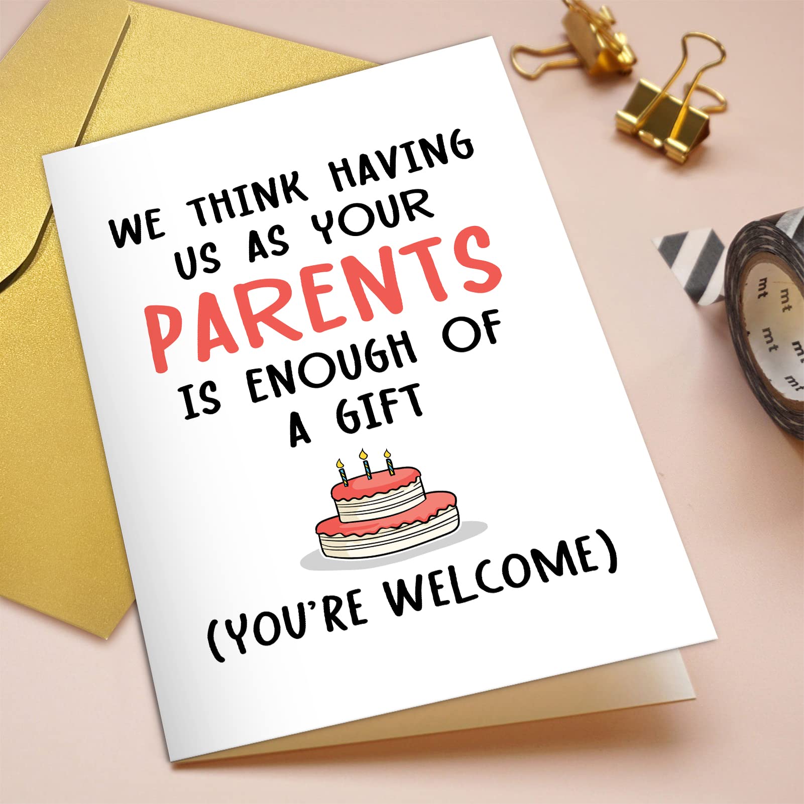 Qiliji Birthday Card for Son Daughter, Funny Birthday Card from Parents, Cheeky Bday Greeting Card for Kids, Having Us As Your Parents Is Enough Of A Gift