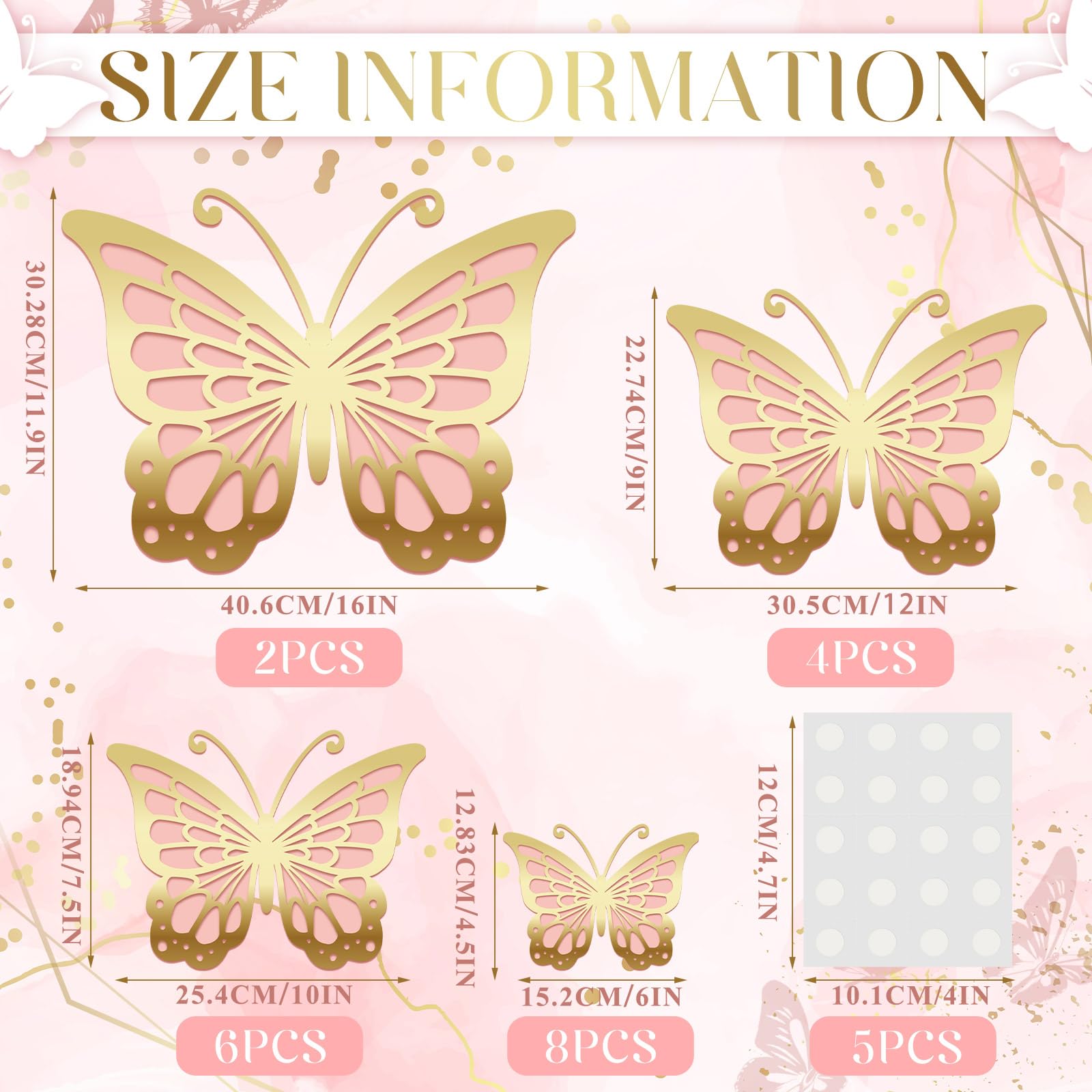 Kigeli 20 Pcs Butterfly Party Decorations Large Butterfly 3D Butterfly Centerpieces Gold Butterfly Wall Decor Paper Butterfly Cutouts for Baby Shower Wedding Party Room, 4 Sizes(Gold and Pink)