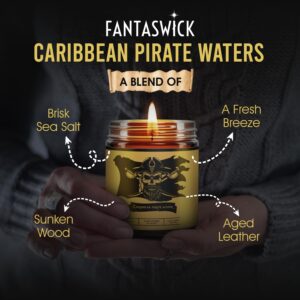 Fantaswick's Caribbean Pirate Waters Candle | 100% Natural Coconut Soy Wax & Cotton Wick in Amber Candle Jar | Hand-Poured in Texas | 9oz