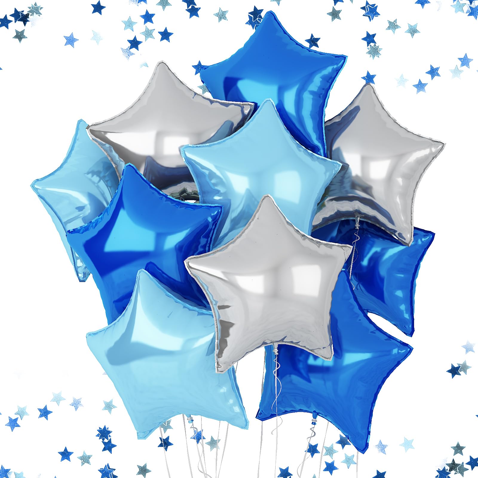 Blue Silver Foil Star Balloons, 18 Inches Star Foil Balloons for Helium, 10 pcs Blue Silver Helium Birthday Balloons, Party Foil Balloon Set for Graduation Wedding Birthday Party Decorations