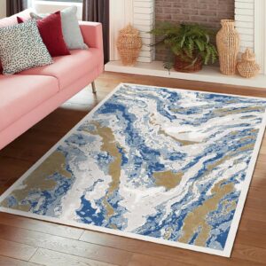 FINOREN Light Modern Area Rug,4x6 Feet,for Living Room,Bedroom,Kitchen,Entryway,Non-Slip Backing,Non-Shedding,Soft Washable Rug,Beige-Blue