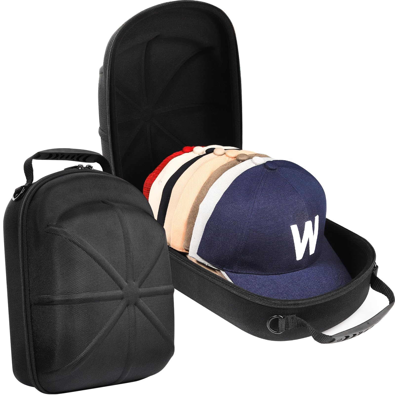 Hat case for Baseball Cap, Hard hat Travel case, caps Holder, Baseball Hat Organizer, Holding up to 6 caps for Travel and Home Storage Black