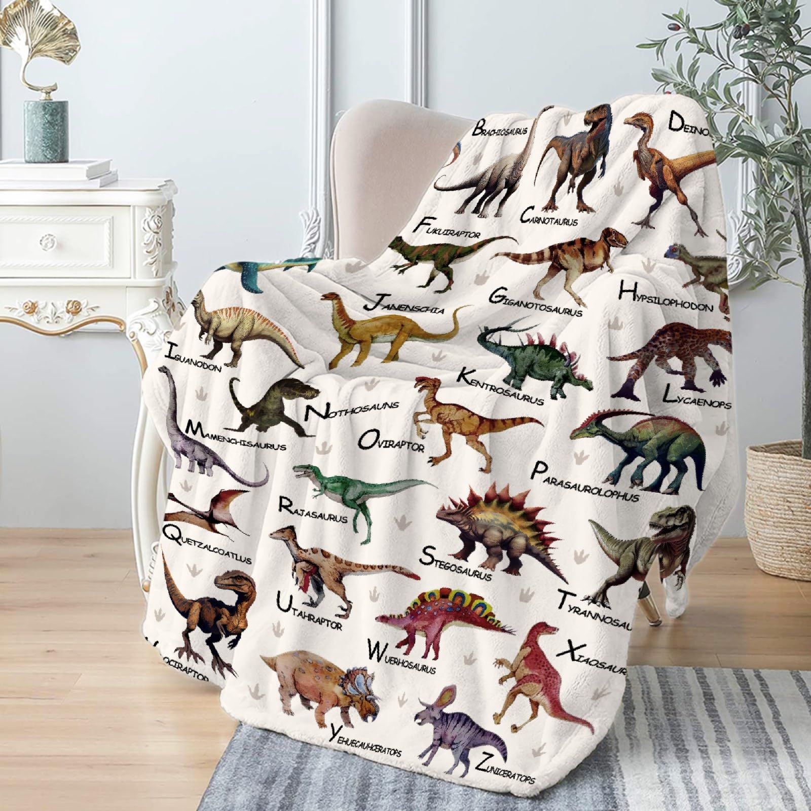 Dinosaurs Blanket Gifts Super Soft Lightweight Flannel Dinosaurs Bed Alphabet Blankets Throw for Kids, Adult, Suitable for Couch, Sofa, Bed, Camping, Travel All Seasons 40"x50" for Kid