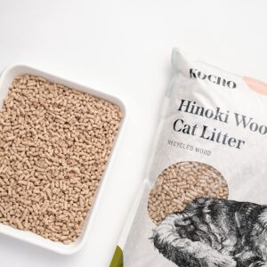 KOCHO Hinoki Wood Cat Litter, Upcycled, Ultra Lightweight, Natural Aroma of Hinoki Japanese Cypress, Gentle Clumping, Dust-Free