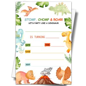 ystep dinosaur birthday party invitations, 20 invite cards with envelopes, 4" x 6" dino birthday invites - c18