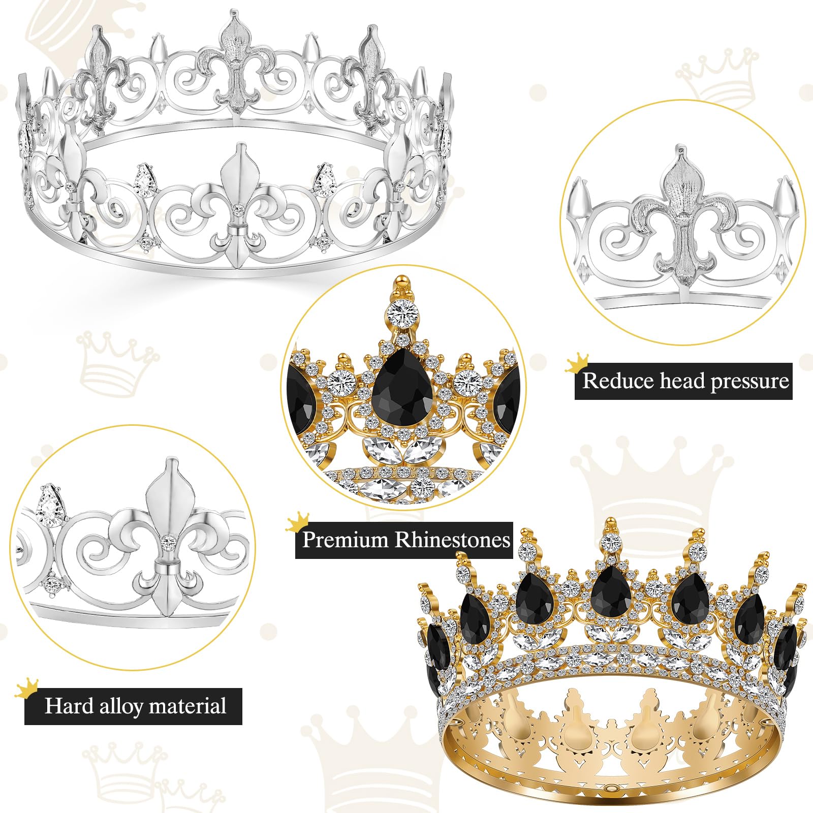 Hinly 8 Pcs Homecoming Prom Tiara Sash Set Prom King and Queen Crown Tiara Princess's and Prince's Royal Crowns Shiny Satin Sash for Homecoming Party Cosplay Favors(Exquisite)