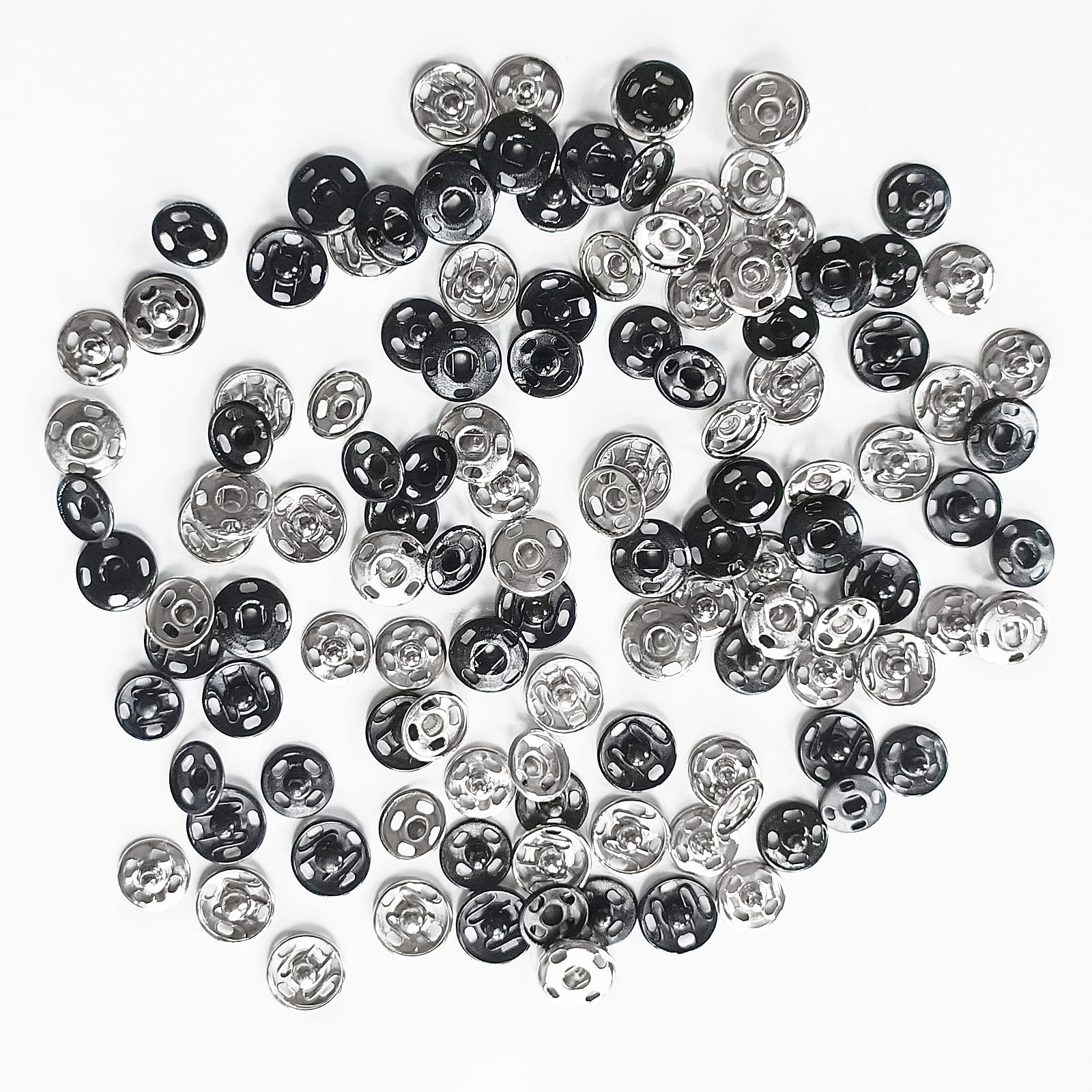 Willrain Sewing Snaps,120 Sets 8 mm and 10 mm,Black and Silver, Sew-on Snap Buttons Metal Snaps Fasteners Press Studs Buttons for Sewing