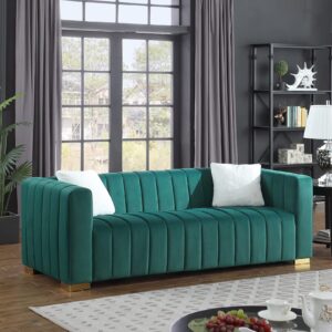 jurmalyn 87" velvet sofa couch for living room, modern 3-seater couch chesterfield sofa upholstered couch with gold leg&pillows for apartment, office, small space - green