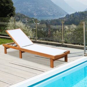 COSTWAY 2PC Patio Lounge Chair Chaise Solid Wood Back Adjustable Recliner Deck Furniture