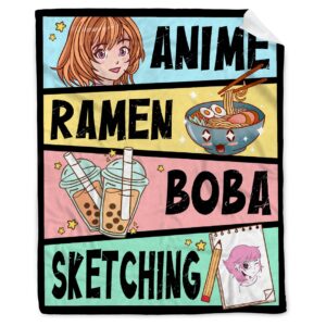 anime blanket gifts for girls kawaii anime decor for women anime ramen boba sketching flannel blanket anime lover stuff, luxurious warm and cozy for s 40x50 inch for kids/child