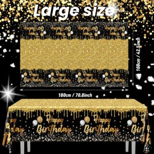 Happy Birthday Tablecloth,3pcs Black and Gold Table Cloths for Parties Glitter Birthday Decoration for Men’s 18th 21st 30th 40th 60th 70th Birthday Party Supplies