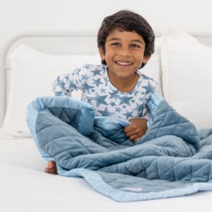 DREAMLAND BABY 4lb Weighted Blanket for Kids. Breathable Dual Fabrics with Minky Cooling Side & Cozy Microfleece on Reverse. Ages 3+ and/or 30+ lbs (Ocean Blue)