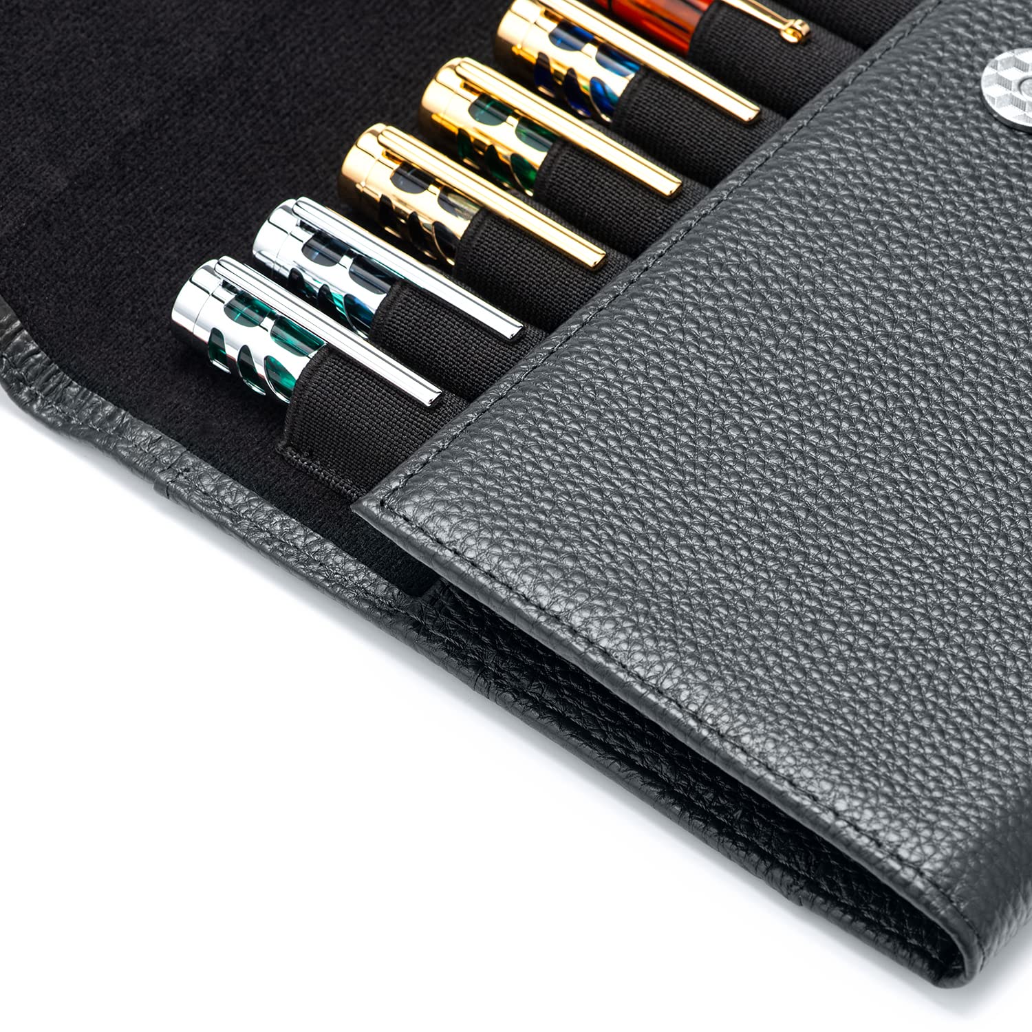 Lanxivi 12 Black Genuine Leather Fountain Pen Case Organizer Bag Portfolio, Protective Sleeve Cover Pen Holder with Divider Slot for Rollerball Pen, Pencil Collection