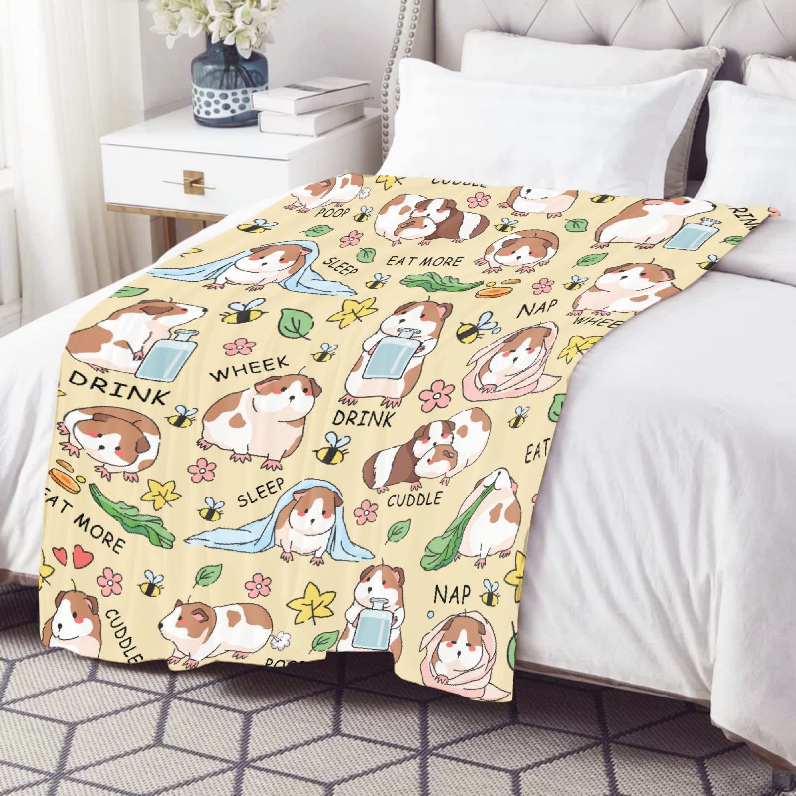 Cute Guinea Pig Blanket Gifts for Kids,Funny Guinea Pigs Daily Print Throw,Soft Flannel Plush Quilt for Bed Sofa Couch Chair Room Decoration 50 in x 40 in Small for Child