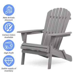 Fastroby Folding Adirondack Chair Set of 2 Solid Wood, 300 LBS Outdoor Patio Chairs Set of 2, Tall Comfortable Fire Pit Chair for Garden/Yard/Patio/Lawn, Grey