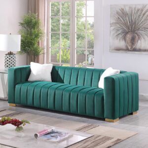 JURMALYN 87" Velvet Sofa Couch for Living Room, Modern 3-Seater Couch Chesterfield Sofa Upholstered Couch with Gold Leg&Pillows for Apartment, Office, Small Space - Green