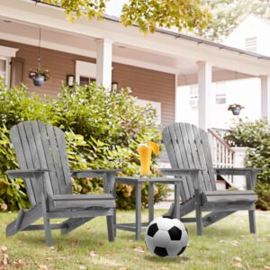 Fastroby Folding Adirondack Chair Set of 2 Solid Wood, 300 LBS Outdoor Patio Chairs Set of 2, Tall Comfortable Fire Pit Chair for Garden/Yard/Patio/Lawn, Grey