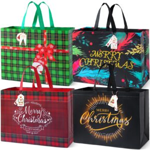 zuiyin 12pcs extra large christmas gift bags with gift tags, gift bags reusable shopping bags have santa claus plaid merry christmas ​pattern of gift bag for christmas party, christmas surprise