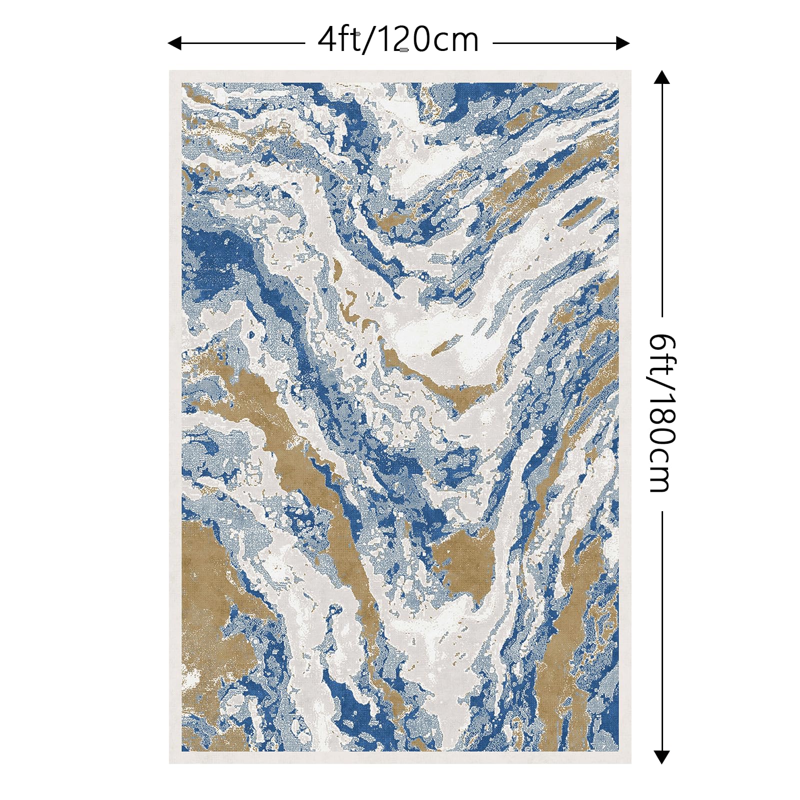 FINOREN Light Modern Area Rug,4x6 Feet,for Living Room,Bedroom,Kitchen,Entryway,Non-Slip Backing,Non-Shedding,Soft Washable Rug,Beige-Blue