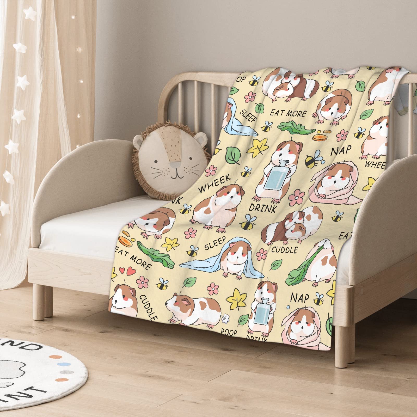 Cute Guinea Pig Blanket Gifts for Kids,Funny Guinea Pigs Daily Print Throw,Soft Flannel Plush Quilt for Bed Sofa Couch Chair Room Decoration 50 in x 40 in Small for Child