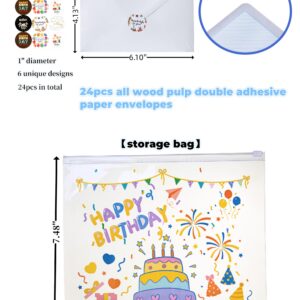 Aokisen 24 Unique Birthday Cards Bulk with Envelopes & Stickers, 4×6 inches Blank Happy Birthday Card Set, Pack of Birthday Cards for Kids, Men, Women (Style A)