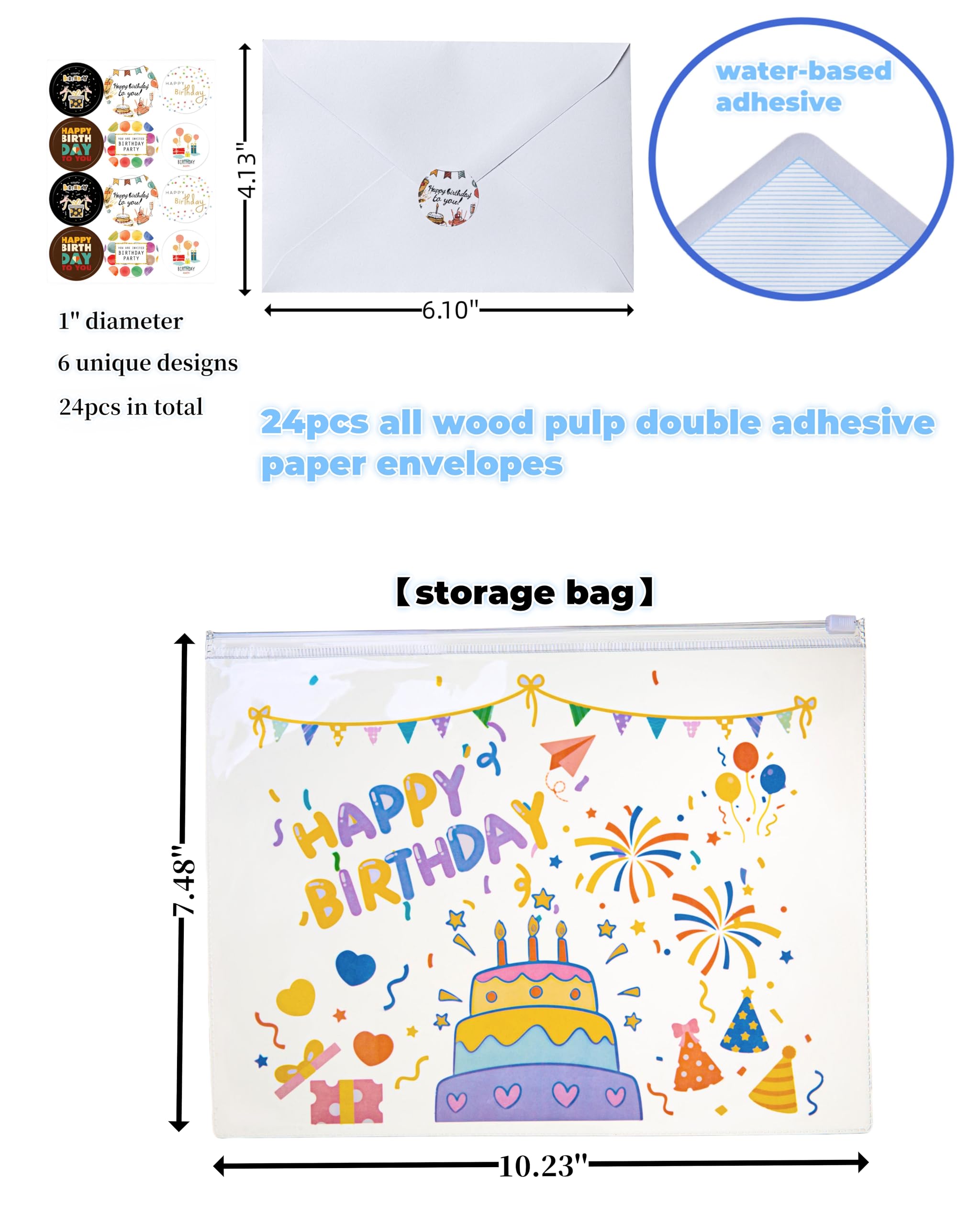 Aokisen 24 Unique Birthday Cards Bulk with Envelopes & Stickers, 4×6 inches Blank Happy Birthday Card Set, Pack of Birthday Cards for Kids, Men, Women (Style A)