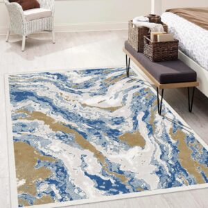 FINOREN Light Modern Area Rug,4x6 Feet,for Living Room,Bedroom,Kitchen,Entryway,Non-Slip Backing,Non-Shedding,Soft Washable Rug,Beige-Blue