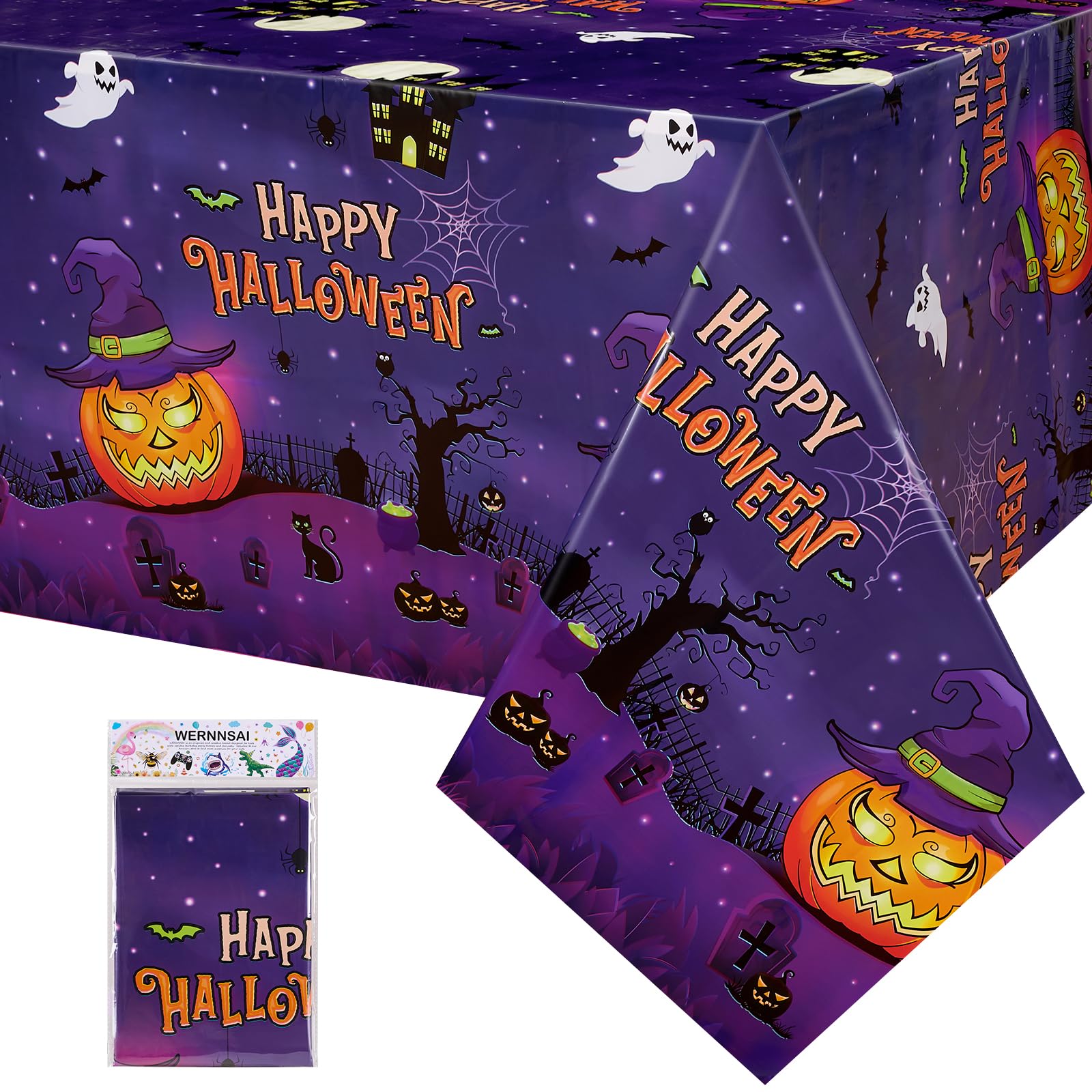 WERNNSAI Halloween Tablecloths 1 PC - Halloween Party Tablecloth Halloween Plastic Tablecloth 108" x54” Disposable Tablecloth Rectangular Tablecloth Waterproof Tablecloth Kids