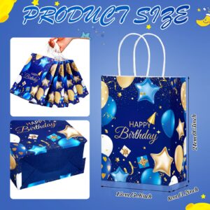 Frienda 24 Pcs Birthday Gift Bags with Handles Navy Blue and Gold Party Goodie Bags Happy Birthday Favor Bags for Boys Girls Men Women Happy Birthday Party Supplies, 5.9 x 3.2 x 8.3 Inches