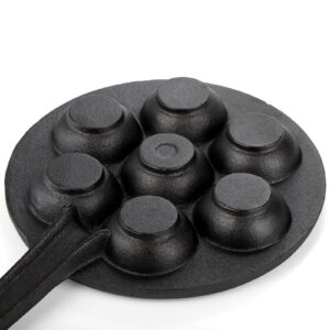 WUWEOT Cast Iron Aebleskiver Pan, 2" Poffertjes Danish Pancake Balls Griddle, 7 Hole NonStick Ebelskiver Pan, Half Sphere Takoyaki Maker with Turn Sticks and Brush for Baking Cooking