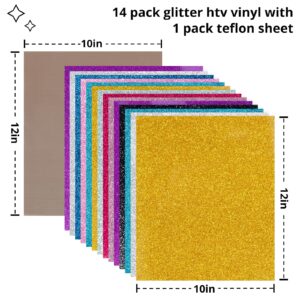 HTVRONT Glitter Heat Transfer Vinyl Bundle - 15 Pack 12" x 10" HTV Sheets Glitter HTV Vinyl for T-shirts, Glitter Iron on Vinyl for Cricut - Easy to Cut & Weed