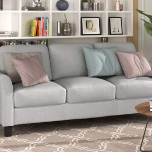 Harper&Bright Designs 3-Seat Sofa Living Room Linen Fabric Sofa Upholstered Sofa with Cushion Back (Light Gray)