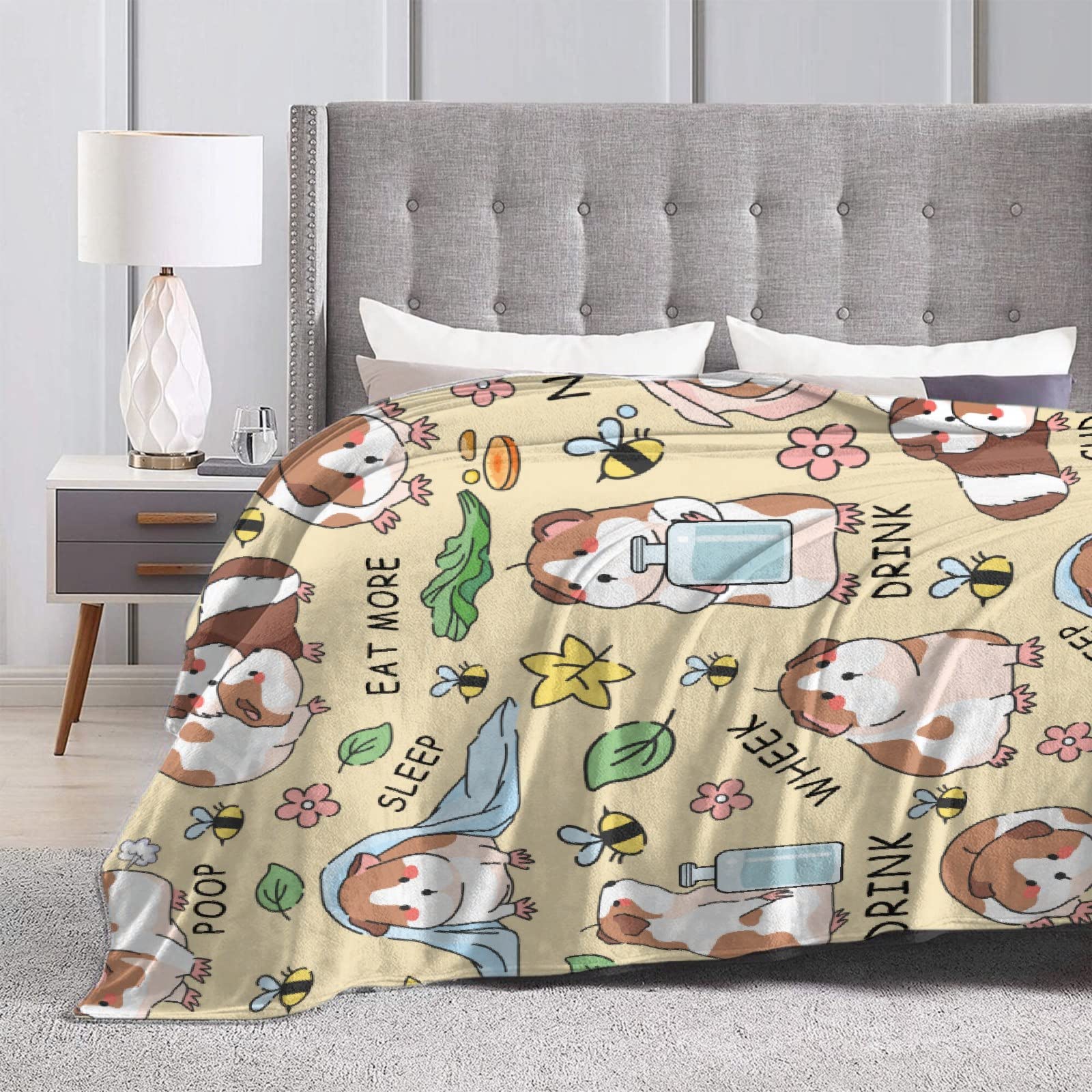 Cute Guinea Pig Blanket Gifts for Kids,Funny Guinea Pigs Daily Print Throw,Soft Flannel Plush Quilt for Bed Sofa Couch Chair Room Decoration 50 in x 40 in Small for Child