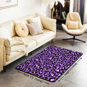 Erosebridal Cheetah Print Area Rug,Purple Leopard Carpet 3x5,Pink Wildlife Skin Accent Rug Set for Bedroom Bedside,Abstract Art Animal Themed Area Runner Rug Non Shedding