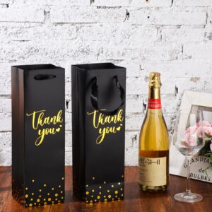 Ctosree 30 Pcs Wine Gift Bag for Bottle Wedding Thank You Favor Bag with Metallic Gold Foil Print Kraft Wine Paper Bag with Rope Handle for Christmas Thanksgiving Halloween Birthday Party(Black)