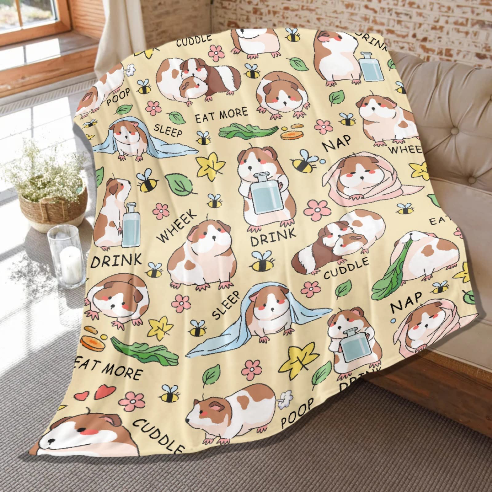 Cute Guinea Pig Blanket Gifts for Kids,Funny Guinea Pigs Daily Print Throw,Soft Flannel Plush Quilt for Bed Sofa Couch Chair Room Decoration 50 in x 40 in Small for Child