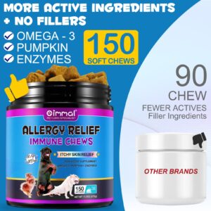 Dog Allergy Relief-Dog Allergy Chews (150 Soft Chews)- Itch Relief for Dogs, Omega 3 Fish Oil + Pumpkin Enzymes + DHA for Dogs, Seasonal Allergies + Anti Itch + Hot Spots.