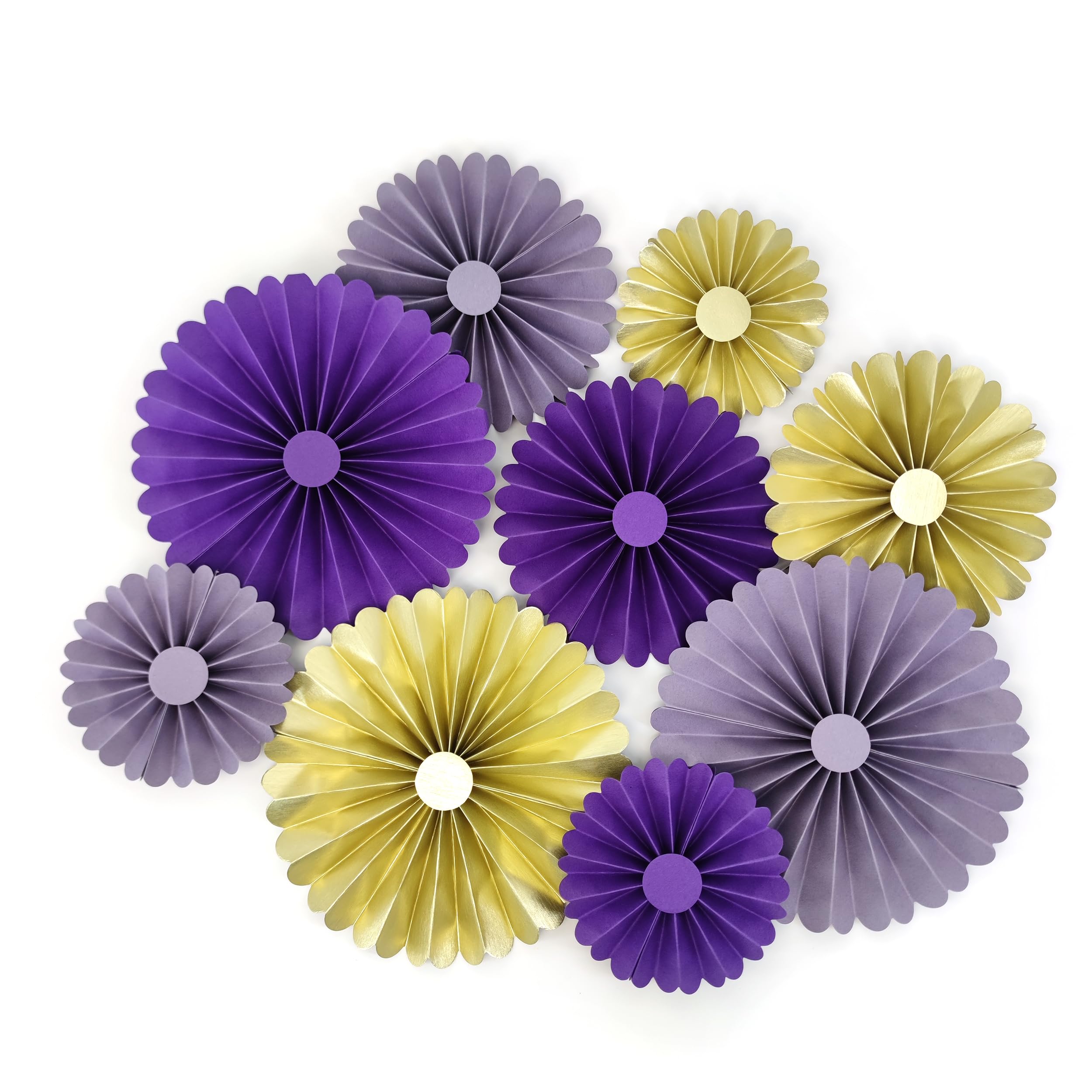 Mybbshower Paper Flower for Wedding Fan Photo Backdrop Bridal Shower Birthday Party Decorations Pack of 9 (Purple Gold Party)