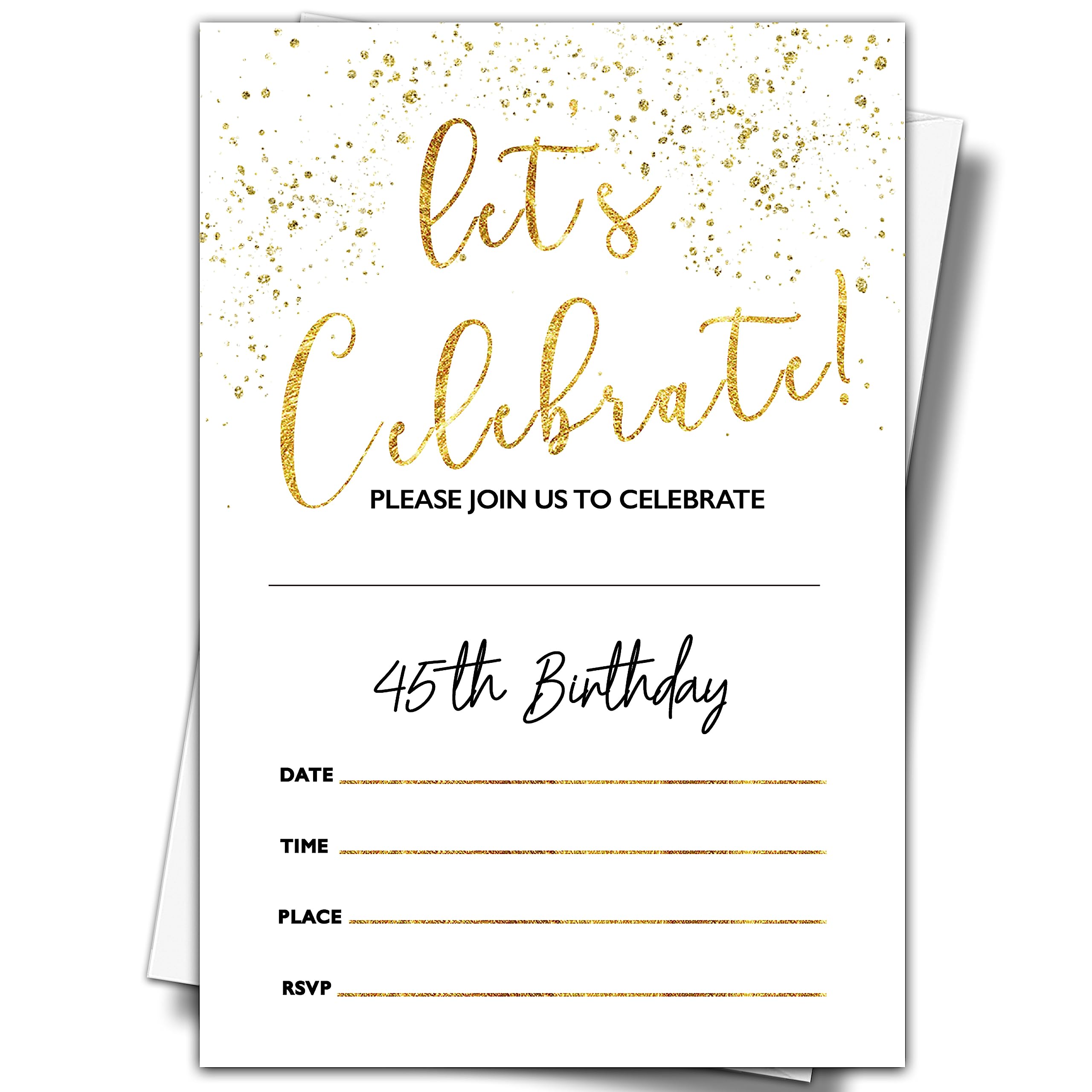 YSTEP 45th Birthday Party Invitations, 20 Invite Cards with Envelopes, 4" x 6" White and Gold Confetti Birthday Invites - C24