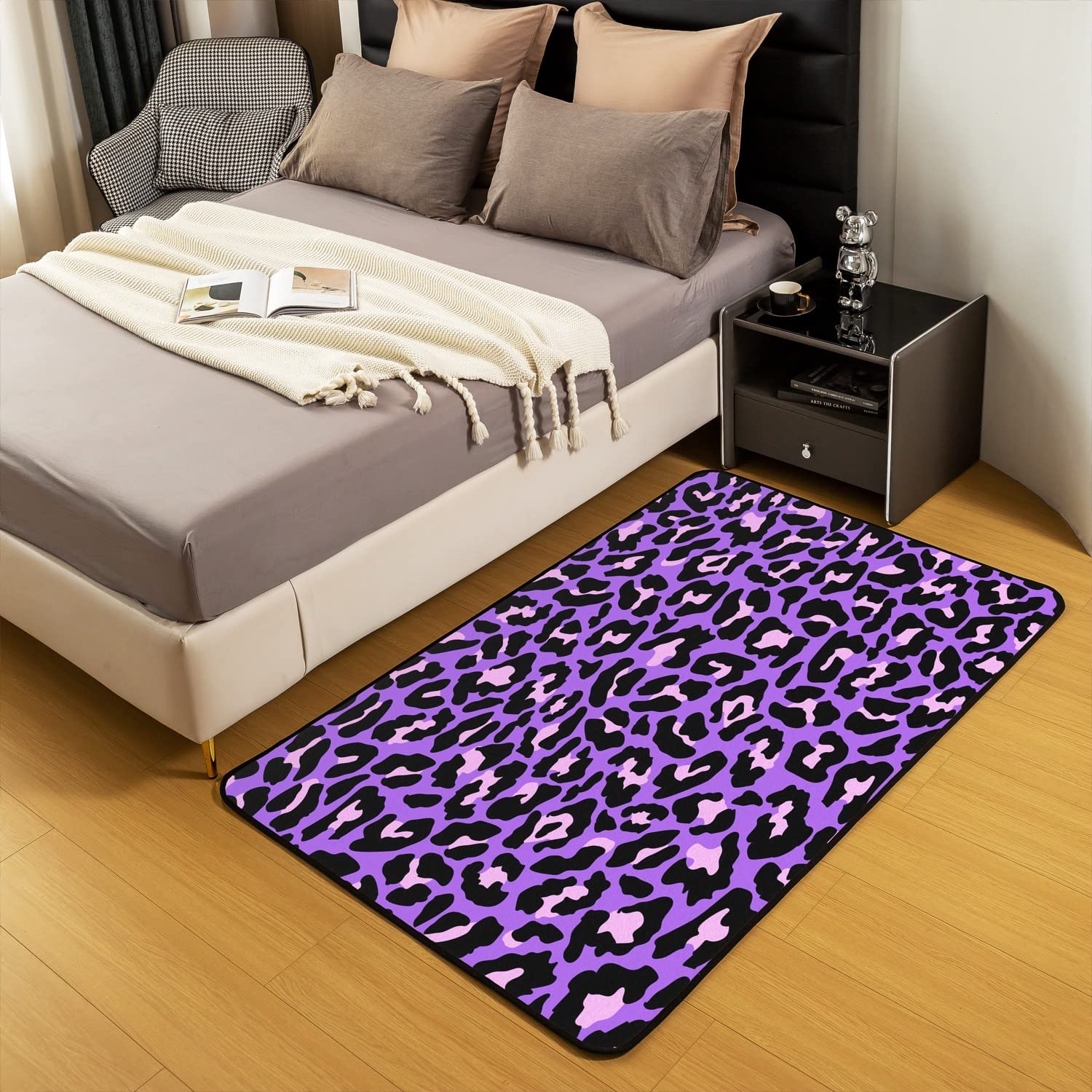 Erosebridal Cheetah Print Area Rug,Purple Leopard Carpet 3x5,Pink Wildlife Skin Accent Rug Set for Bedroom Bedside,Abstract Art Animal Themed Area Runner Rug Non Shedding