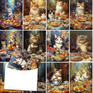 PIXILUV Pack of 12 Notecards ~ Happy Cats Birthday Celebration ~ Funny Animals Cards ~ Happy Birthday Greeting Card ~ Vintage Greeting Card Book Postcards for All Occasions